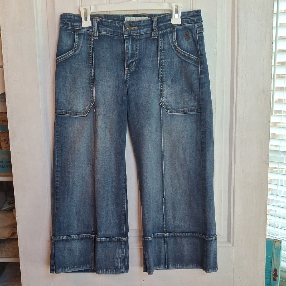 Baby Phat Junior Stretch Capri Jeans with Extra Wide Distreased Cuff
